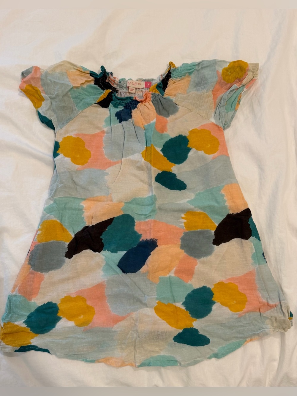 Pink Chicken Paint-Spot Short Sleeve Kids Top